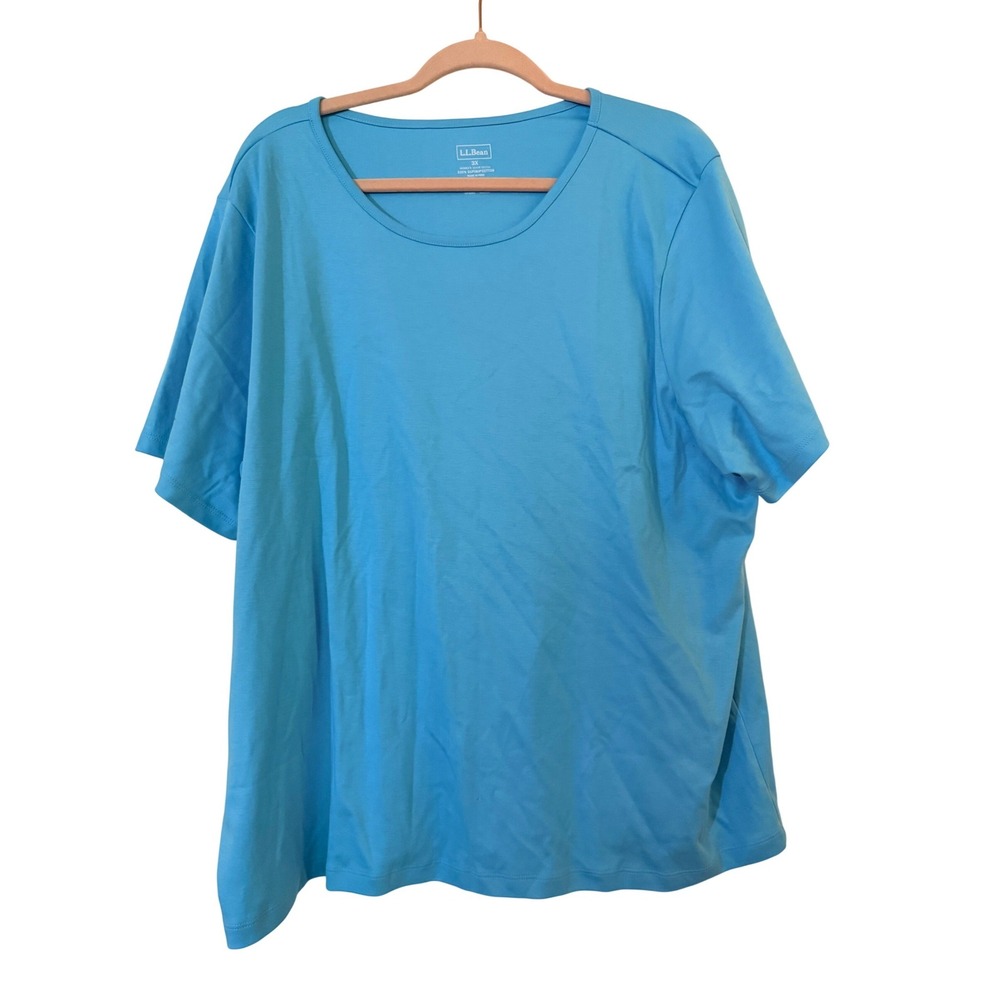 L.L.‎ Bean Women Plus T-Shirt Blue Supima Cotton Scoop Neck Size 3X